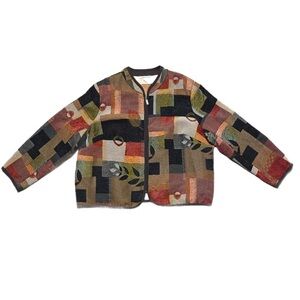 Dressbarn Floral Leaf Carpet Patchwork Design Zip Jacket Multicoloured plus size